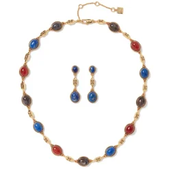 The Met Store Ancient Gems Multistone Statement Necklace and Triple-Drop Lapis Earrings Set