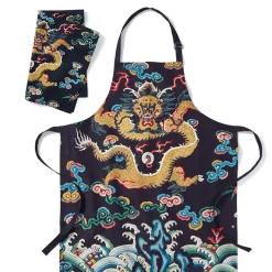 The Met Store Chinese Dragon Rank Badge Apron and Tea Towel Set