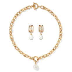 The Met Store Cypriot Twist Pearl Chain Pendant Necklace and Triple-Hoop Earrings Set