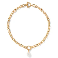The Met Store Cypriot Twist Pearl Chain Pendant Necklace and Triple-Hoop Earrings Set