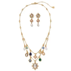 The Met Store European Cameo Charm Necklace and Drop Earrings Set