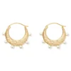 The Met Store Hammered Crescent Pearl Hoop Earrings