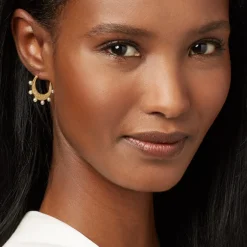 The Met Store Hammered Crescent Pearl Hoop Earrings