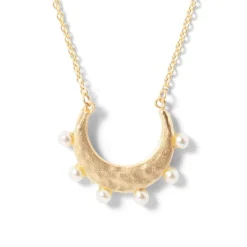 The Met Store Hammered Crescent Pearl Pendant Necklace