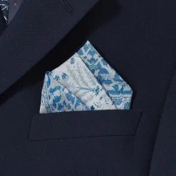 The Met Store Iranian Vase Carpet Blue Cotton-and-Silk Pocket Square