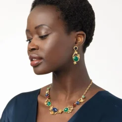 The Met Store Japanese Imari Collar Necklace and Linear Drop Earrings Set