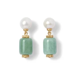 The Met Store Karavas Gems Aventurine and Pearl Drop Earrings