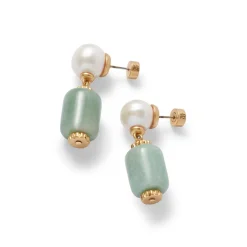 The Met Store Karavas Gems Aventurine and Pearl Drop Earrings