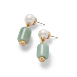The Met Store Karavas Gems Aventurine and Pearl Drop Earrings