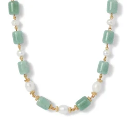 The Met Store Karavas Gems Large-Bead Aventurine and Pearl Necklace