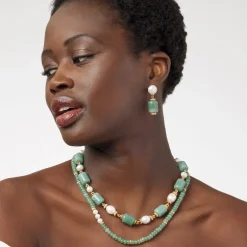 The Met Store Karavas Gems Large-Bead Aventurine and Pearl Necklace and Drop Earrings Set