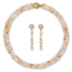 The Met Store Philippine Pearl Double-Strand Necklace and Linear Drop Earrings Set