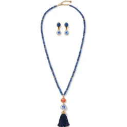 The Met Store Qing Bottle Lariat Necklace and Floral Drop Earrings Set