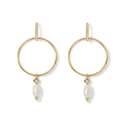 The Met Store Royal Tudor Forward-Facing Hoop Earrings with Pearl Drops