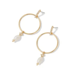 The Met Store Royal Tudor Forward-Facing Hoop Earrings with Pearl Drops