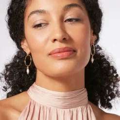 The Met Store Royal Tudor Forward-Facing Hoop Earrings with Pearl Drops