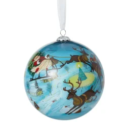 The Met Store Santa and Reindeer Hand-Painted Glass Ornament