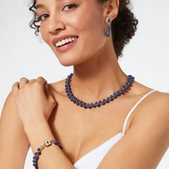 The Met Store Spanish Baldric Lapis Braided Necklace and Elongated Drop Earrings Set