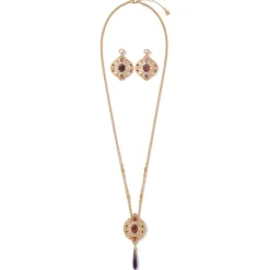 The Met Store Turkish Amethyst Long Pendant Necklace and Statement Earrings Set