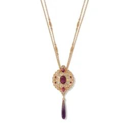 The Met Store Turkish Amethyst Long Pendant Necklace and Statement Earrings Set