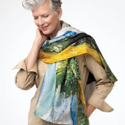 The Met Store Van Gogh Wheat Field with Cypresses Oversize Oblong Silk Scarf