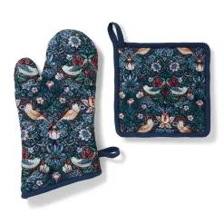 The Met Store William Morris Strawberry Thief Pot Holder and Oven Mitt Set
