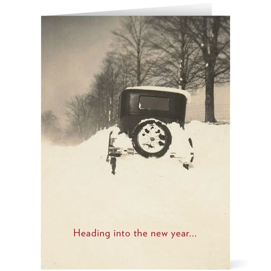 The Met Store Winter Scene with Vintage Auto Holiday Cards
